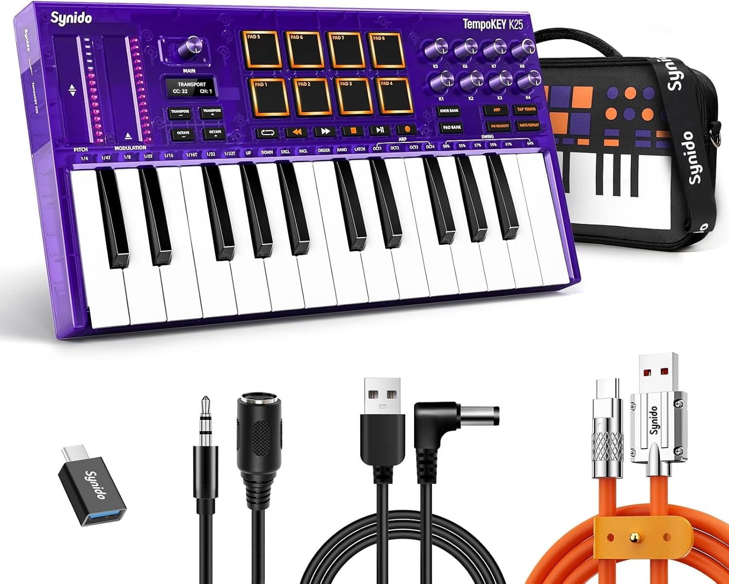 Synido 25 Key USB MIDI Keyboard Controller with Drum Pads, TempoKEY K25