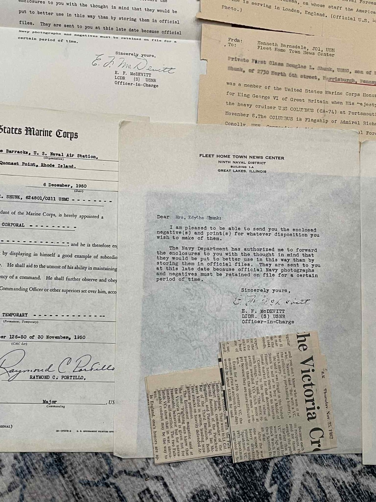 DOCUMENT GROUPING WW2 WWII to Korea USMC US Marine Corps DE Shunk - 3rd Brigade