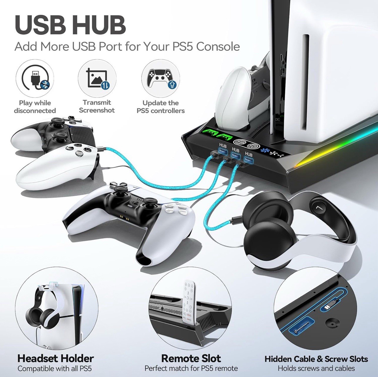 Cooling Fan Stand for PS5 Slim/Pro Console w/ Adjustable Fan Speed USB Port