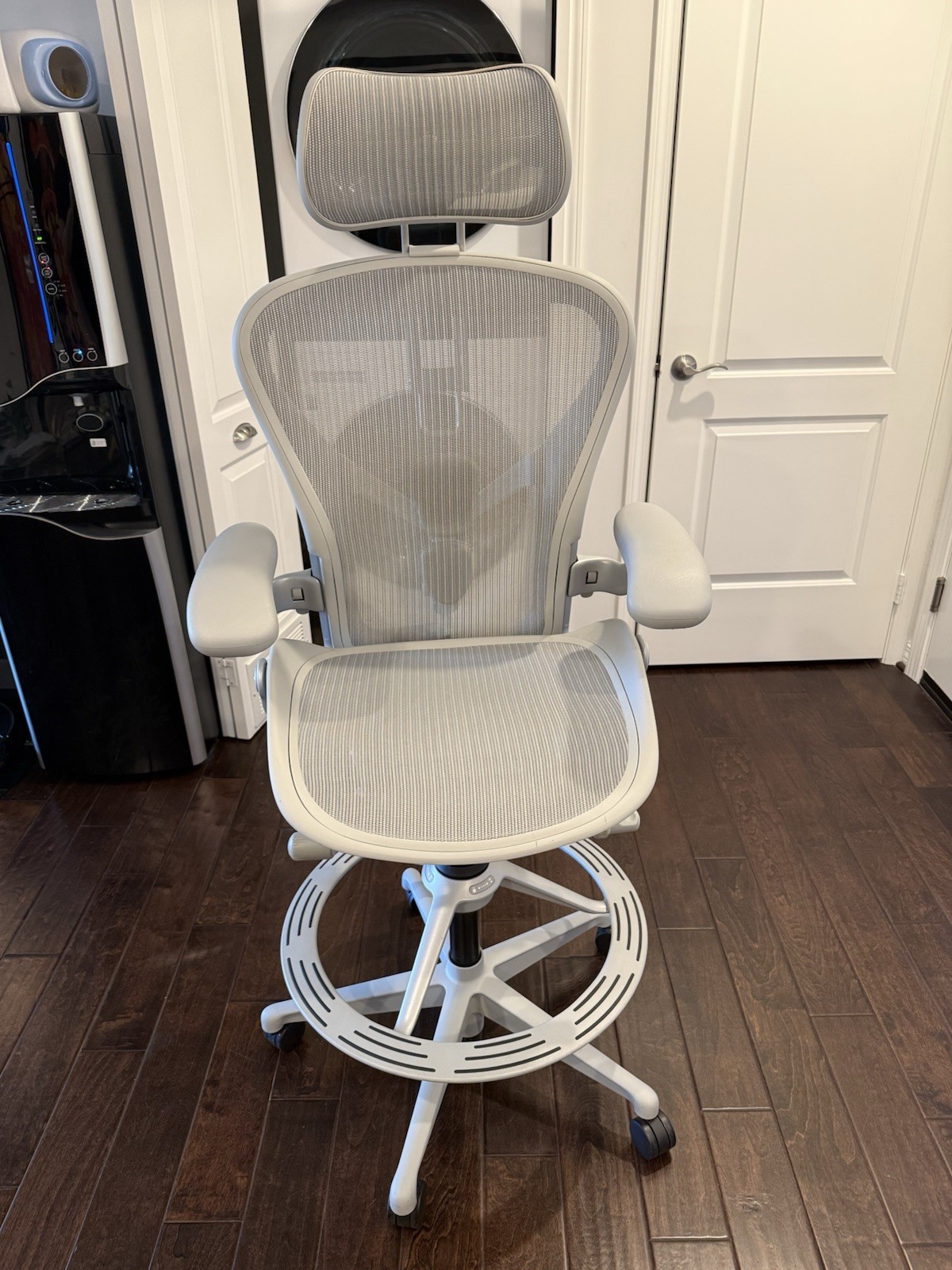 Authentic Herman Miller Aeron Remastered Drafting Stool Chair Mineral + Headrest