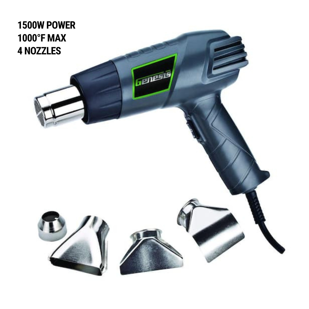 Genesis 12.5 Amp Dual Temperature Heat Gun 1500W High Low w/ 4 Nozzles