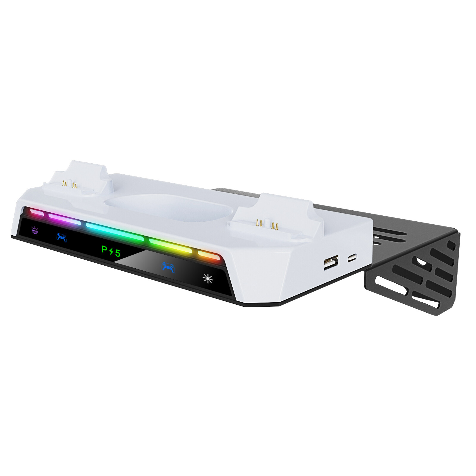For PS5 Slim Console Wall Mount PS5 Gamepad Holder +RGB Light / Triangle Stand