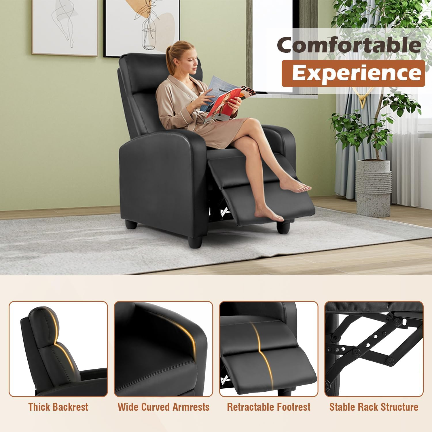 Bestmassage | Recliner Chair | No Massage Function | Leather Black | with Lumbar