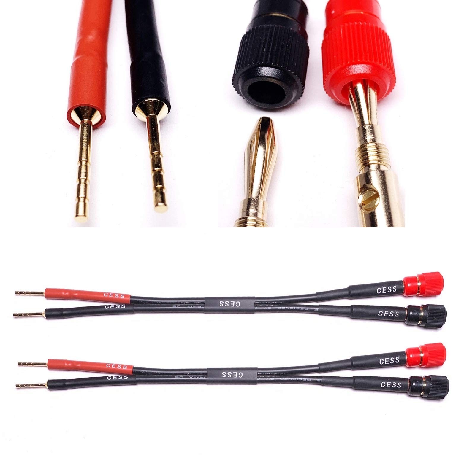 CNCESS CESS-049 Banana Plug to Pin Type Adapter, Screw Black & Red