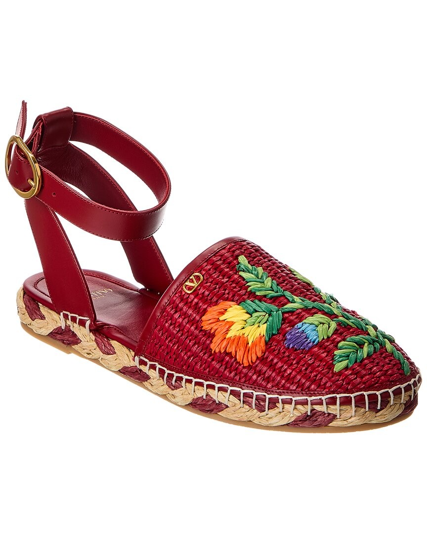 Valentino Straw & Leather Espadrille Women's