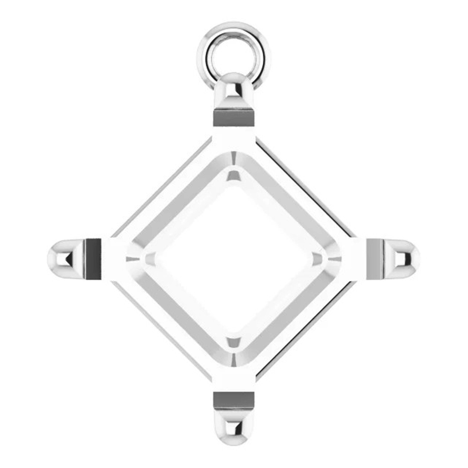 10K White Gold Dangle Setting Princess Cut 4 Prong Angled Designed Mounting USA
