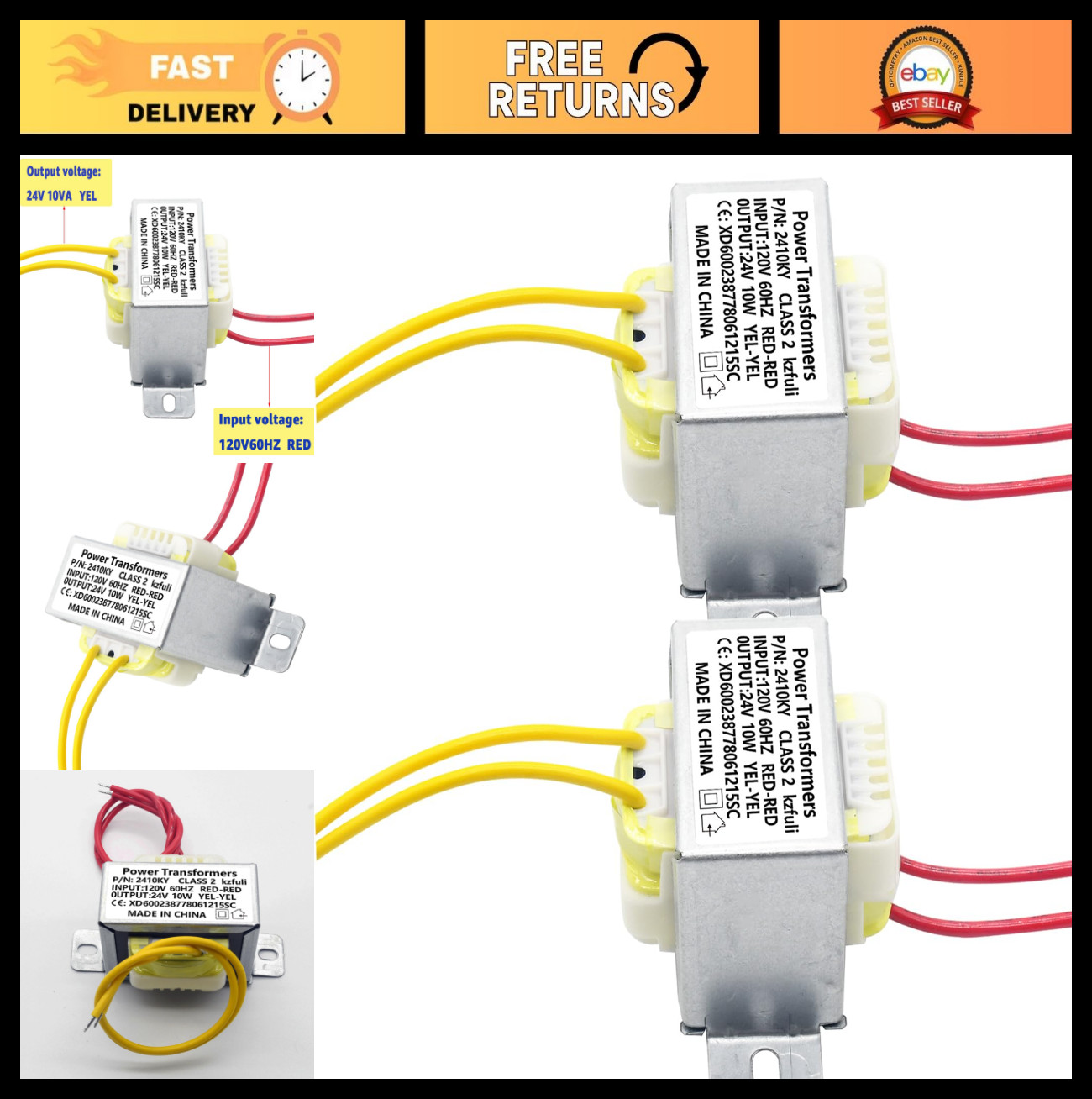 24V 10W AC/AC Power Transformer 120V Input for Stage Lighting & Audio Gear (2Pcs