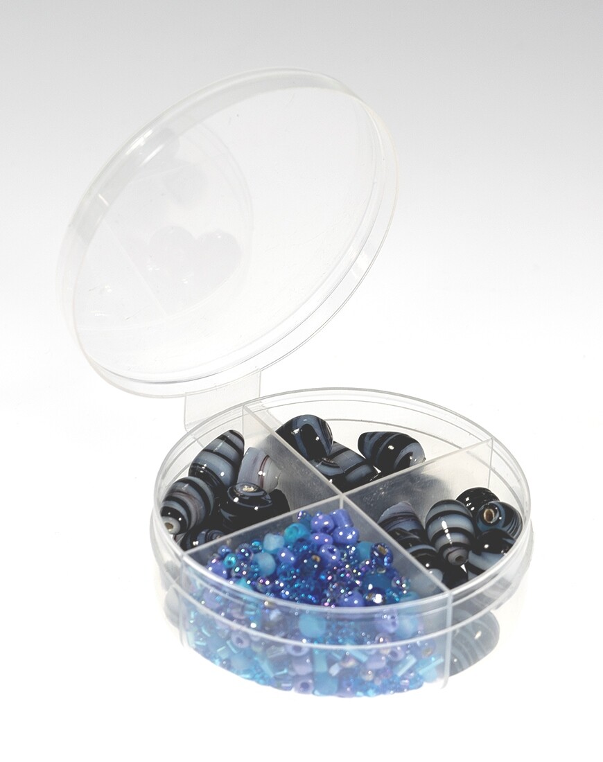 Clear Round Plastic Containers W/ Attached Lid-4 WAY DIVIDED- 100 Bulk Count