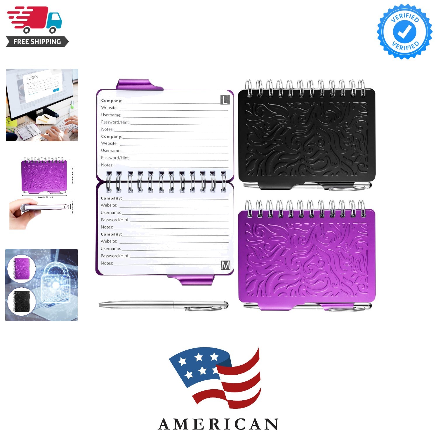 2 Pcs Mini Password Book with Alphabetical Tabs Metal Password Keeper Book Po...