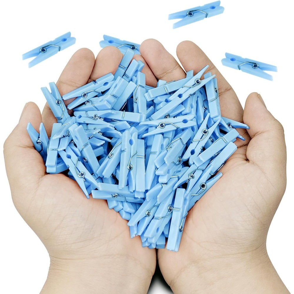 20 Pcs Mini Blue Clothespins Small Plastic Clips for Hanging Photos Clothing