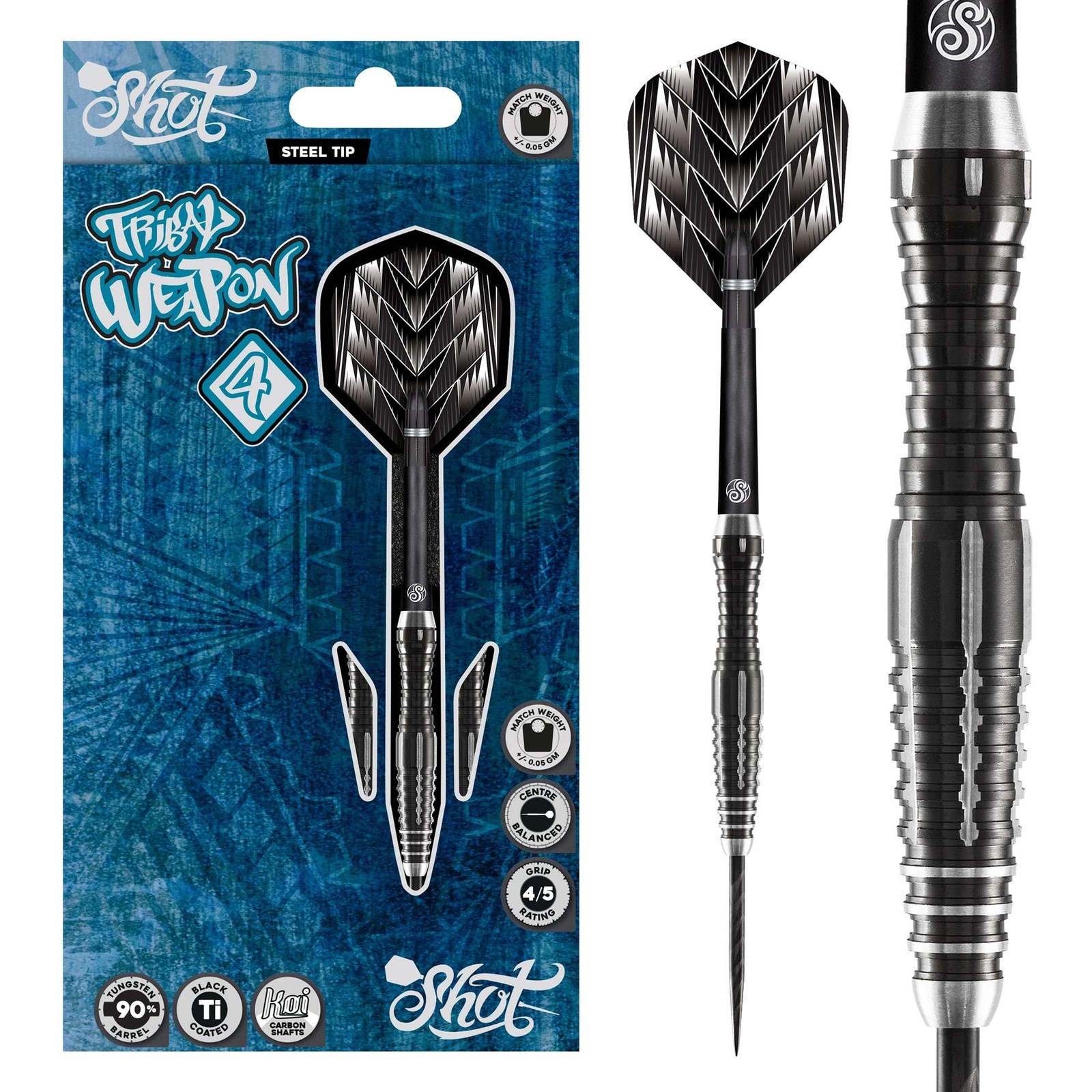Shot! Shot Darts Tribal Weapon 4 Steel Tip Dart Set 90 Tungsten Balanced