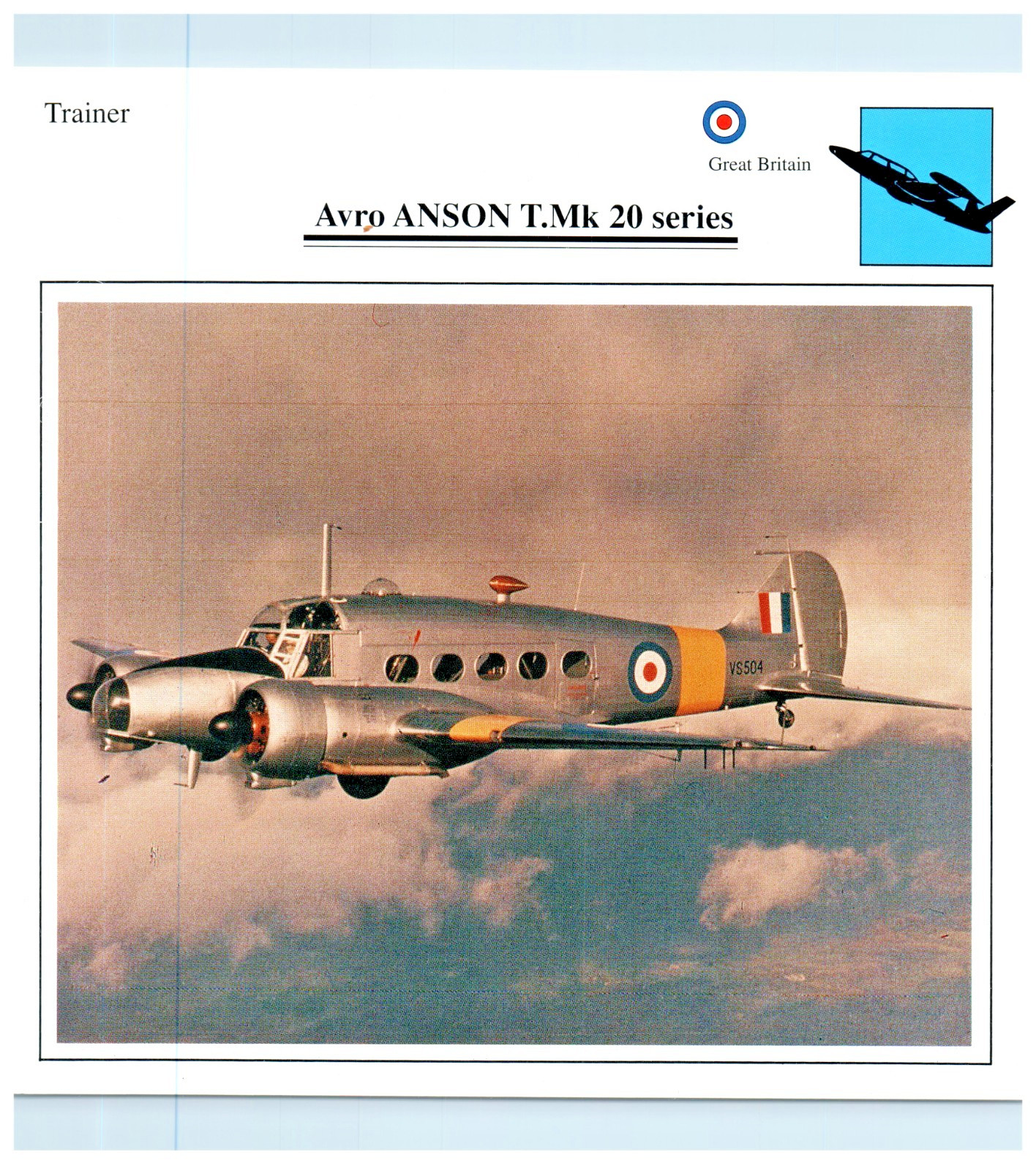 Avro Anson T.MK 20 series Edito Service Warplane Air Military Card Great Britain