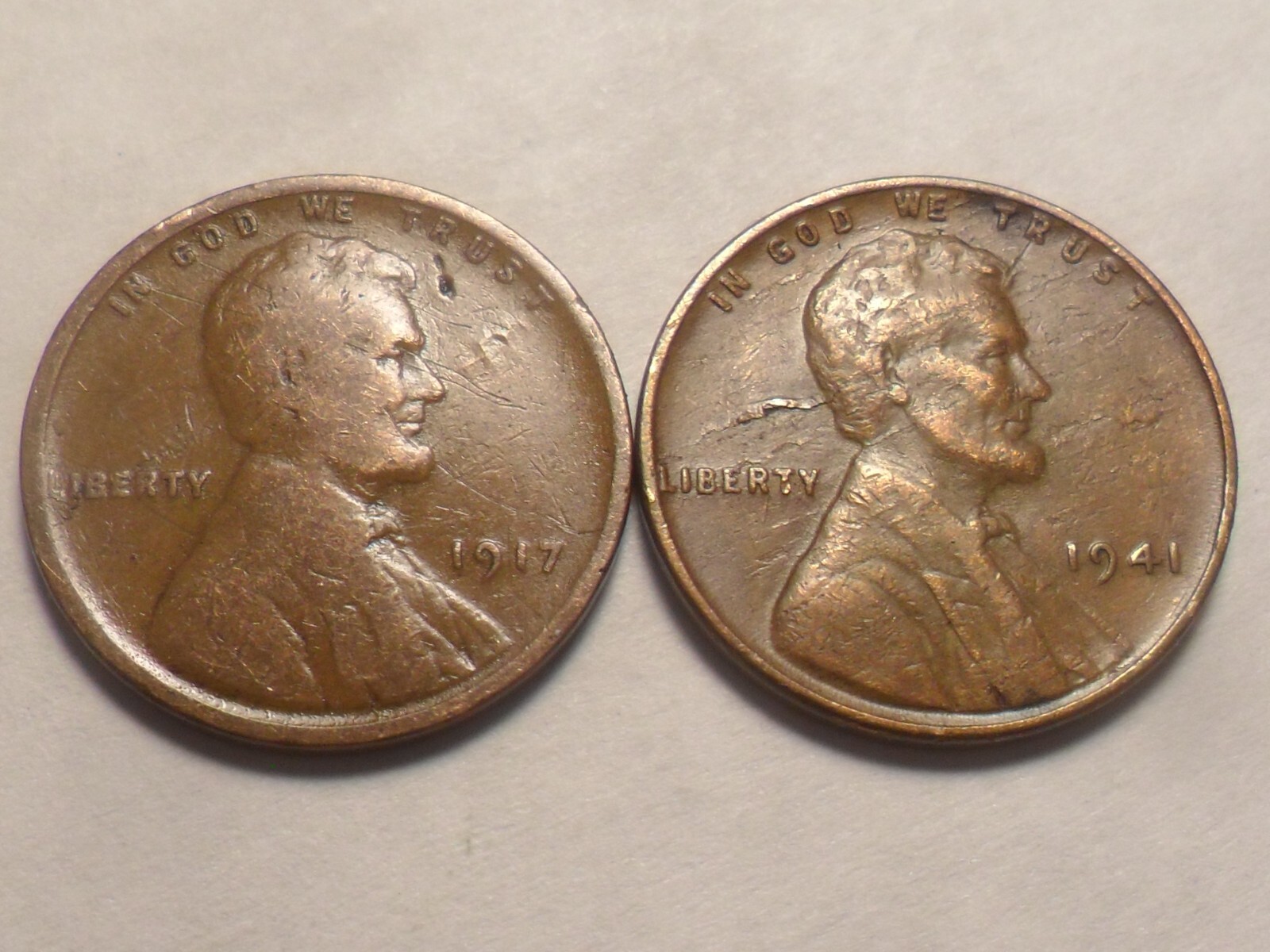 1917-P 1941-P NICE "MINT-MADE LAMINATION" LINCOLN WHEAT ERROR 2 PIECE SET!!