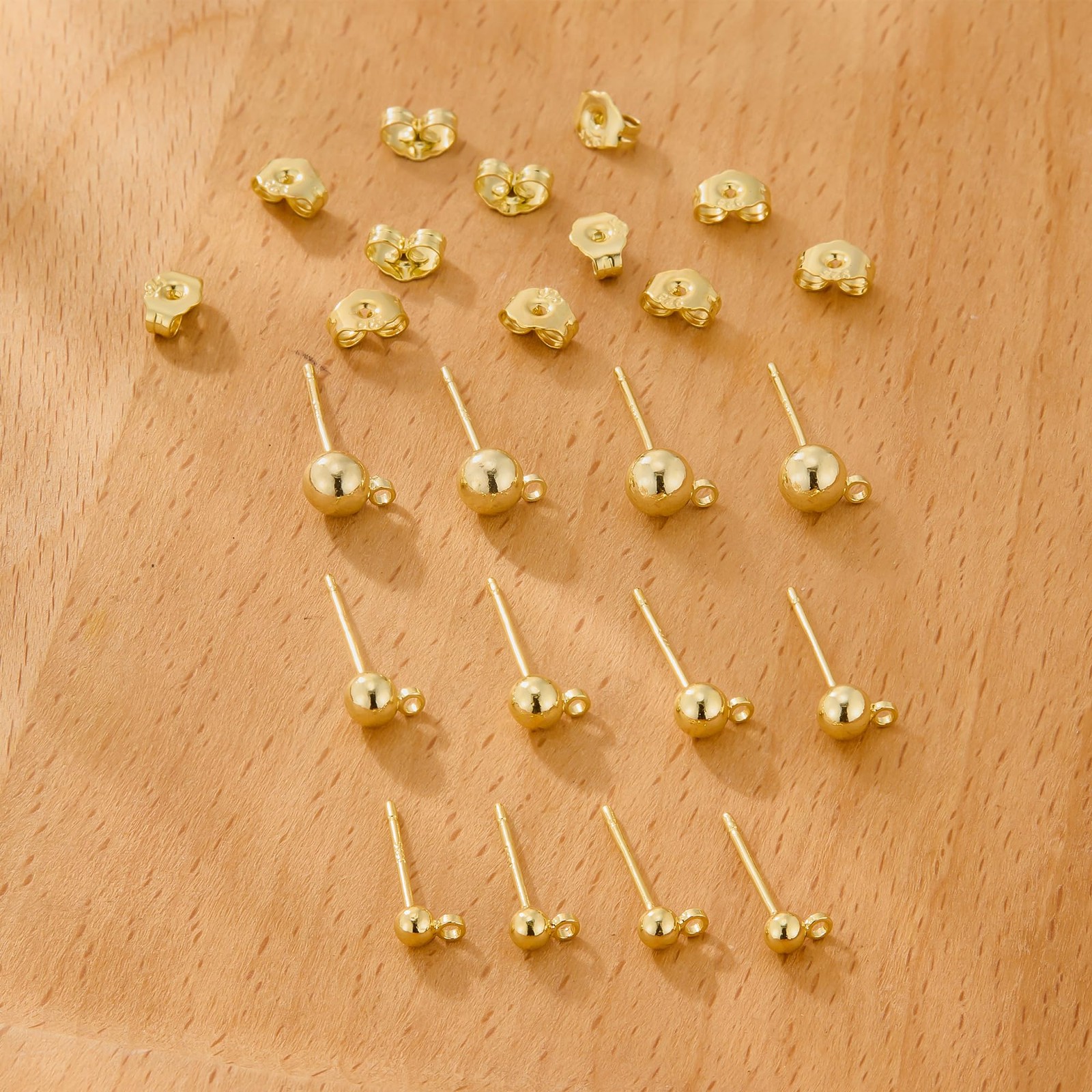 12Pcs Gold Earrings Making Supplies Ball Studs Post with Loop Ear Backs | Hyp...