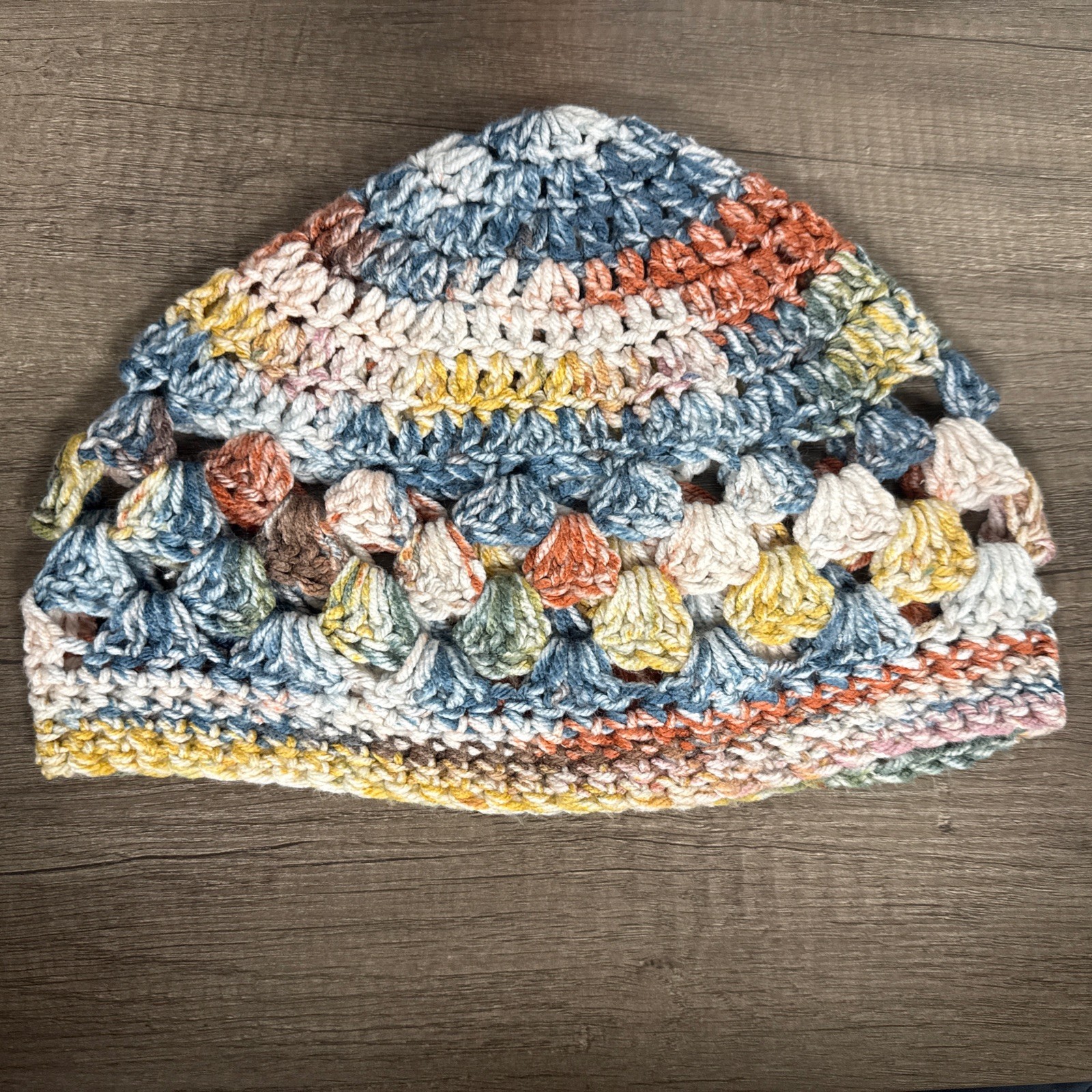Vintage Handmade Crochet Beanie Stocking Cap Hat Rainbow Grandma Granny Core