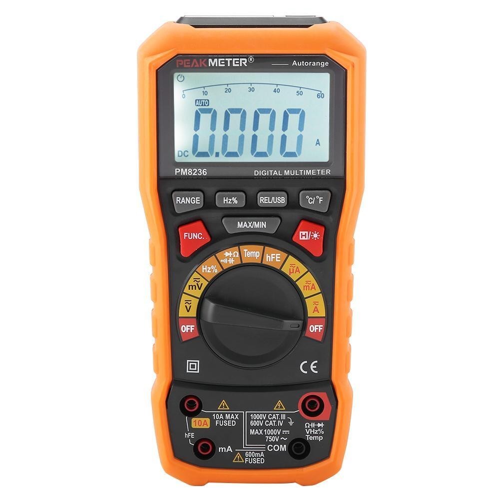 Digital Multimeter Peakmeter TRMS Auto Range AC DC Cap Tester USB Connect PM8236