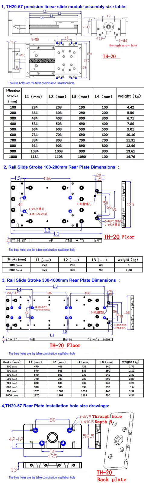 Heavy TH20 SUF1610-1000mm Stroke & 57 Motor Bracket Linear Rail Sliding Table