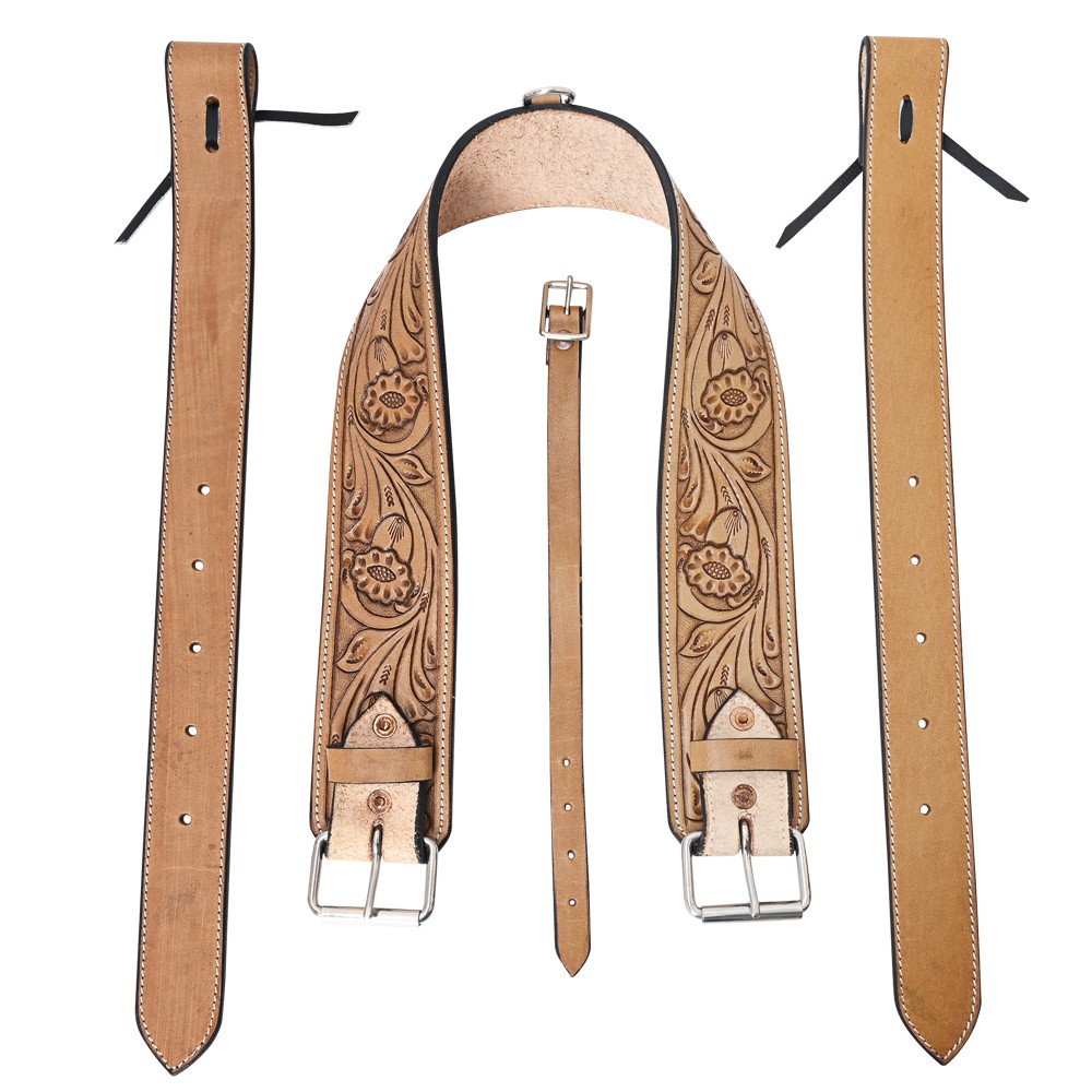 52KK Comfytack Horse Saddle Flank Cinch Girth Handtooled Leather W/ Billets