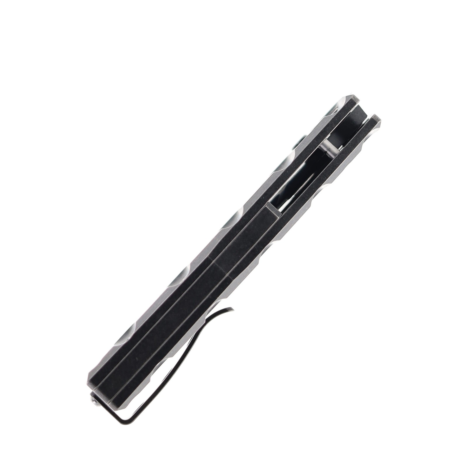 TwoSun Folding Knife Black Titanium Handle D2 Plain Black Blade TS552-D2