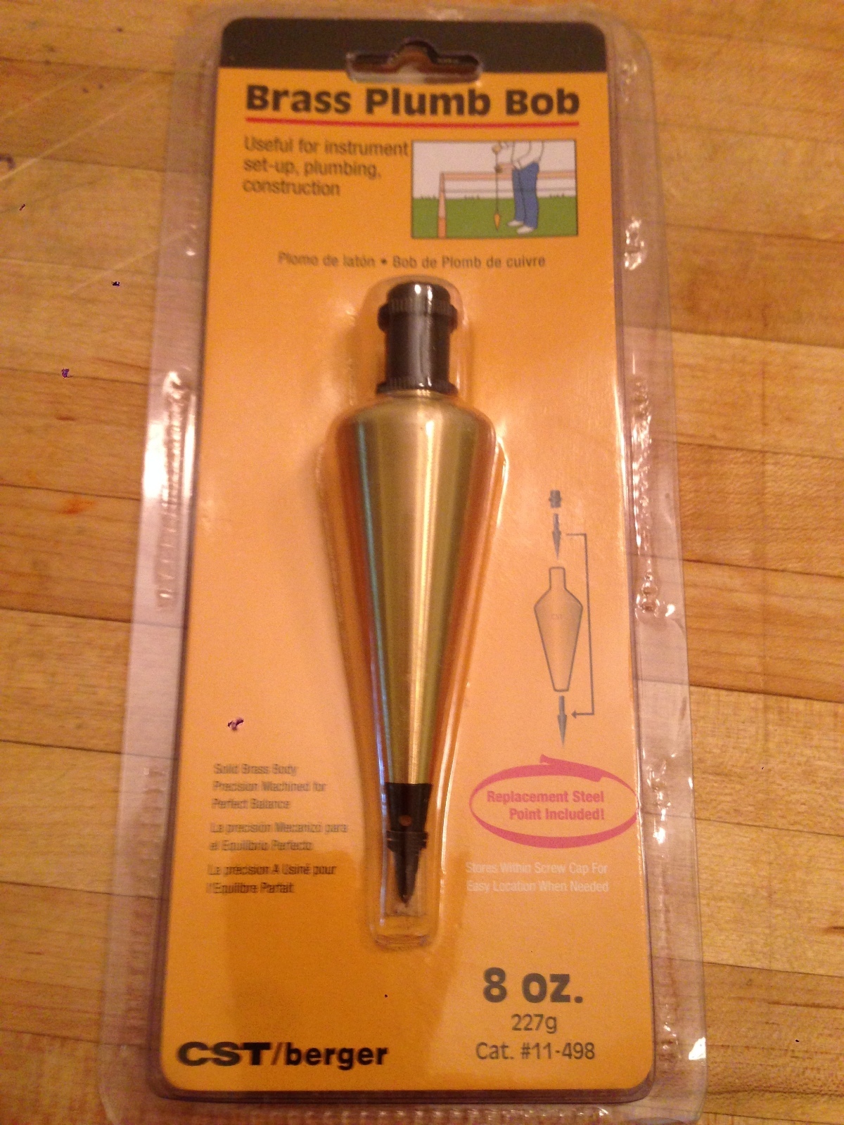 CST/berger, Brass Pumb Bob, Steel Point, 8 Oz, 11-498
