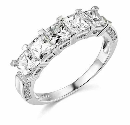 Five Diamond 2.65Ct Princess Cut 14k White Gold Finish Anniversary Ring Size 8