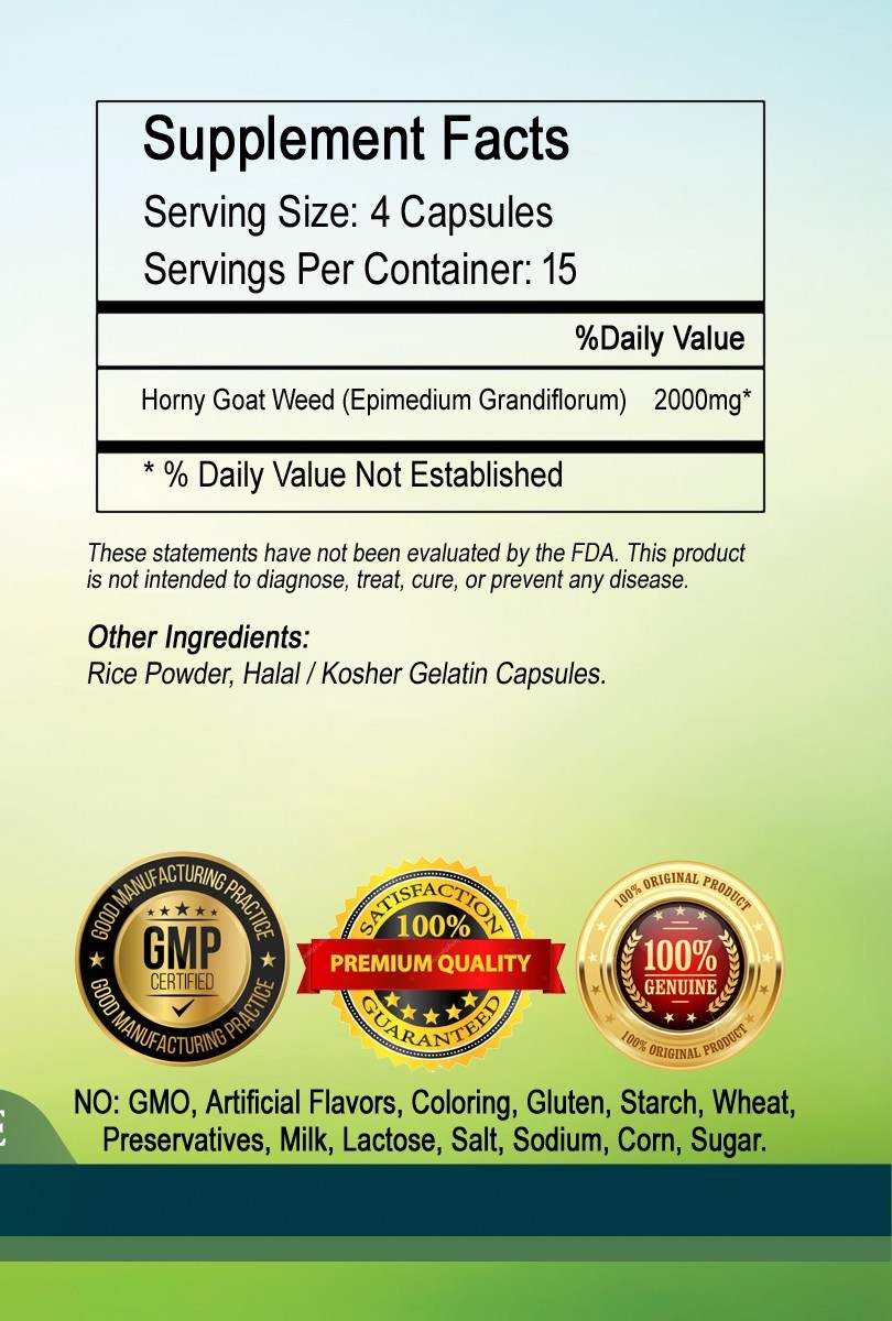 Horny Goat Weed Capsules 2000mg Serving , High Strength