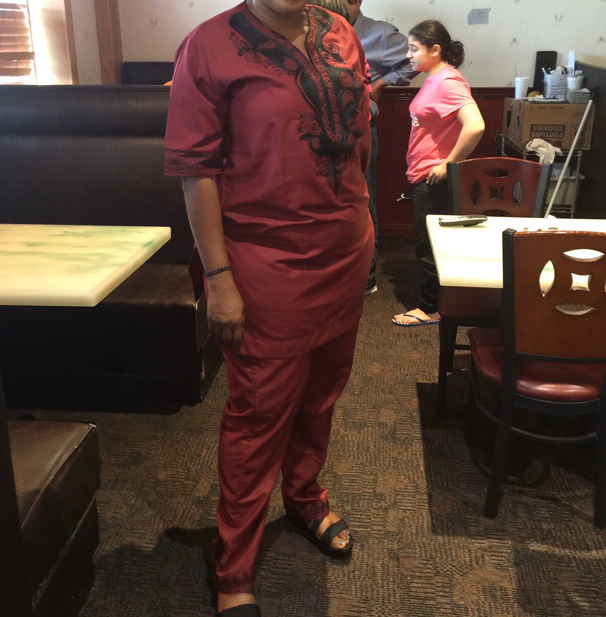 Preowned women’s 2pcs top and pant set wine/black
