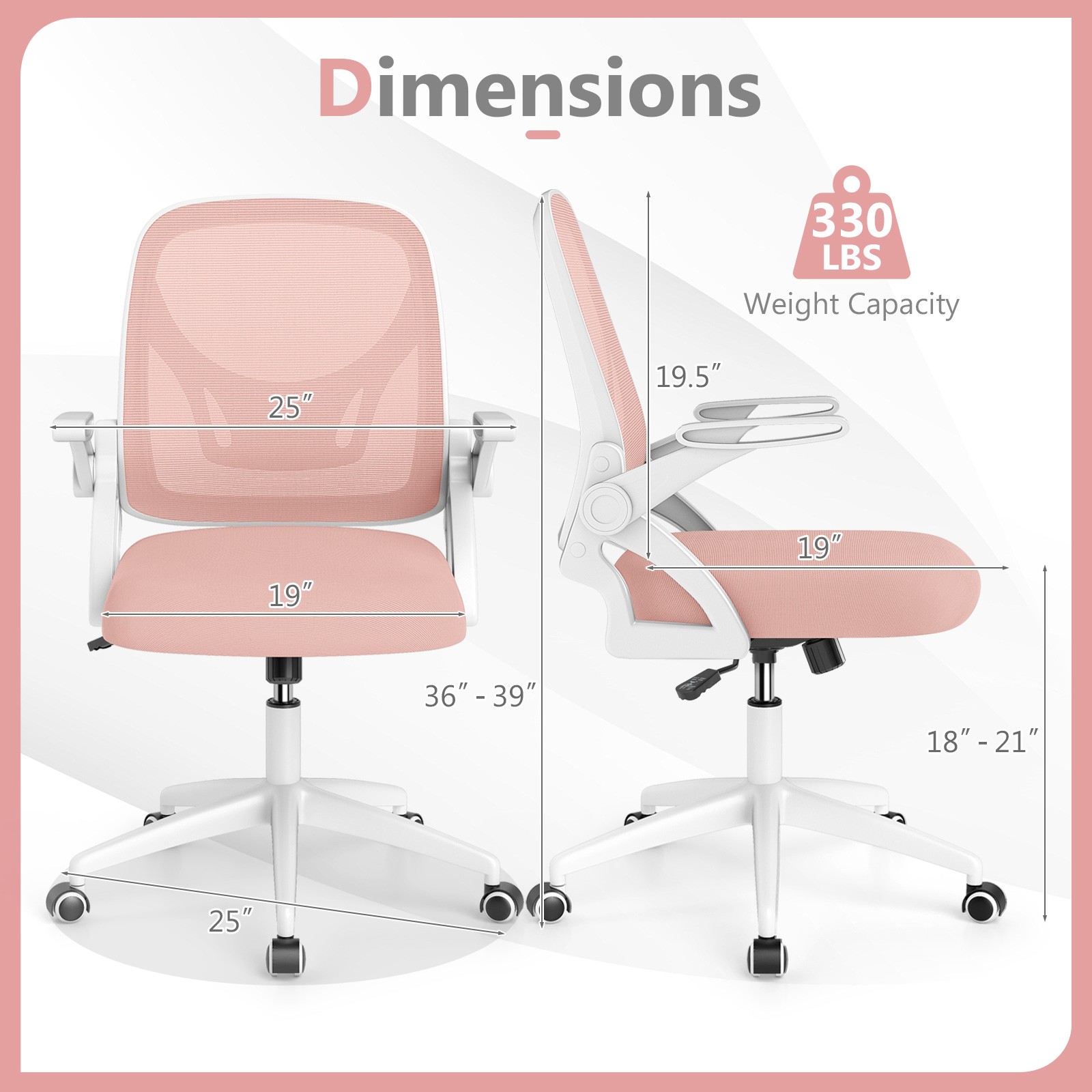 Mesh Office Chair with Lumbar Support & Flip-up Arms Rolling Casters for Work