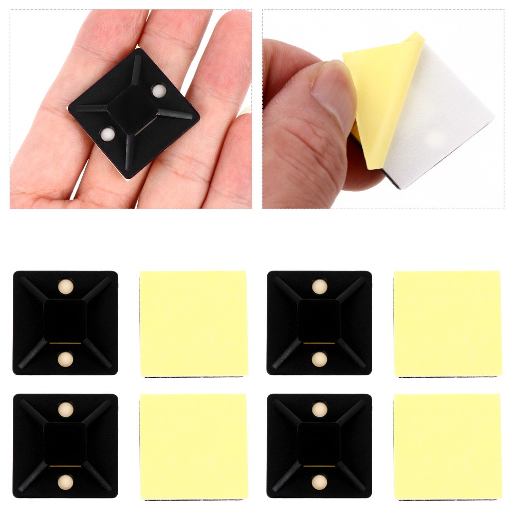 100pcs Square Self-Adhesive Cable Tie Mount Base Wire Cable Organizer (Black)