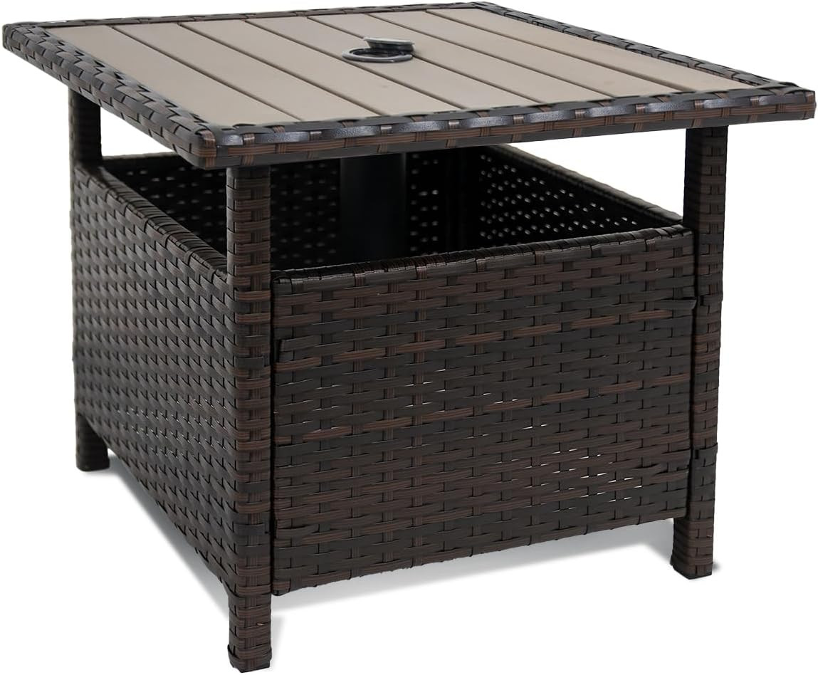 Sundale Outdoor Patio Umbrella Stand All Weather Wicker Rattan 22 in Umbrella Ta