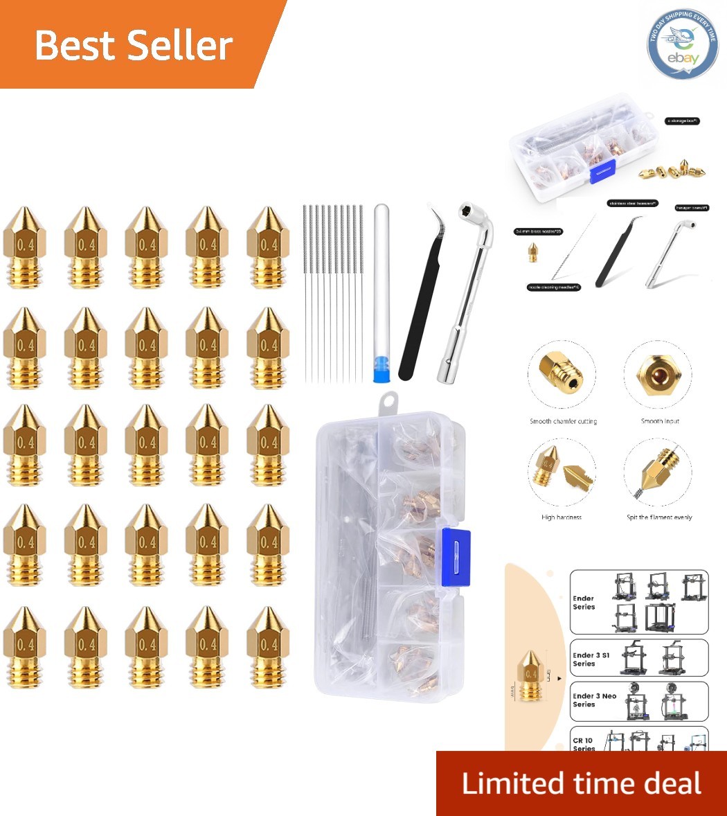 Complete 25PCs MK8 0.4mm Brass Nozzle Set with Storage for Ender 3 Printers