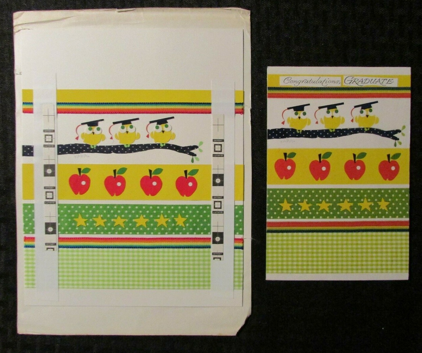 GRADUATION Cut Paper Yellow Birds & Apples 7x9" Greeting Card Art #4409 w/ Card