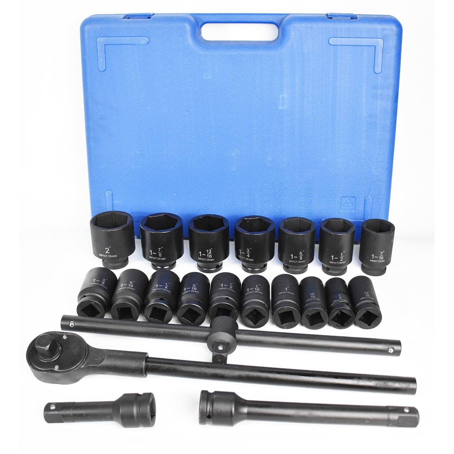22Pcs Impact Socket Set 3/4" Drive Deep SAE Cr-Mo Extension Bar Sliding T-Bar