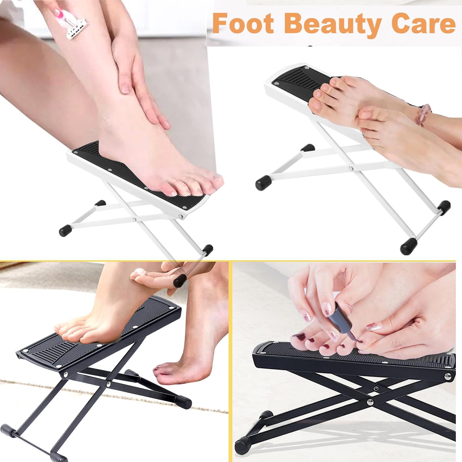 Foldable Pedicure Foot Rest, 6 Heights Adjustable, 220 Lbs Capacity - Non-Slip