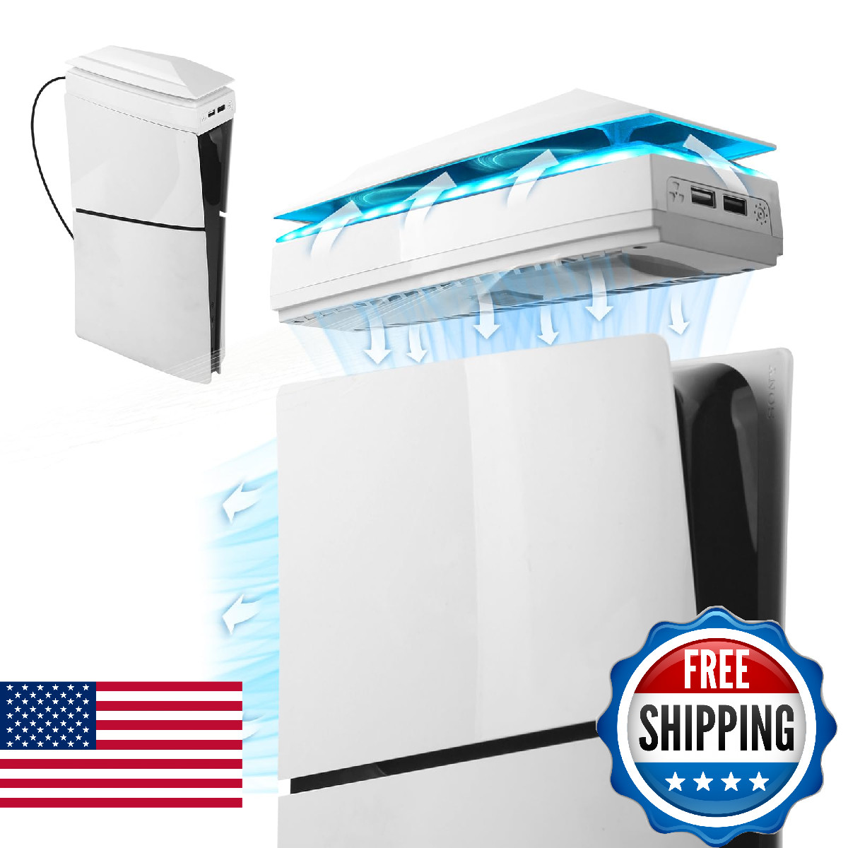 Raryars Console Cooling Fan For Ps5 Slim Dust Cover Colorful Led Light For Ps5