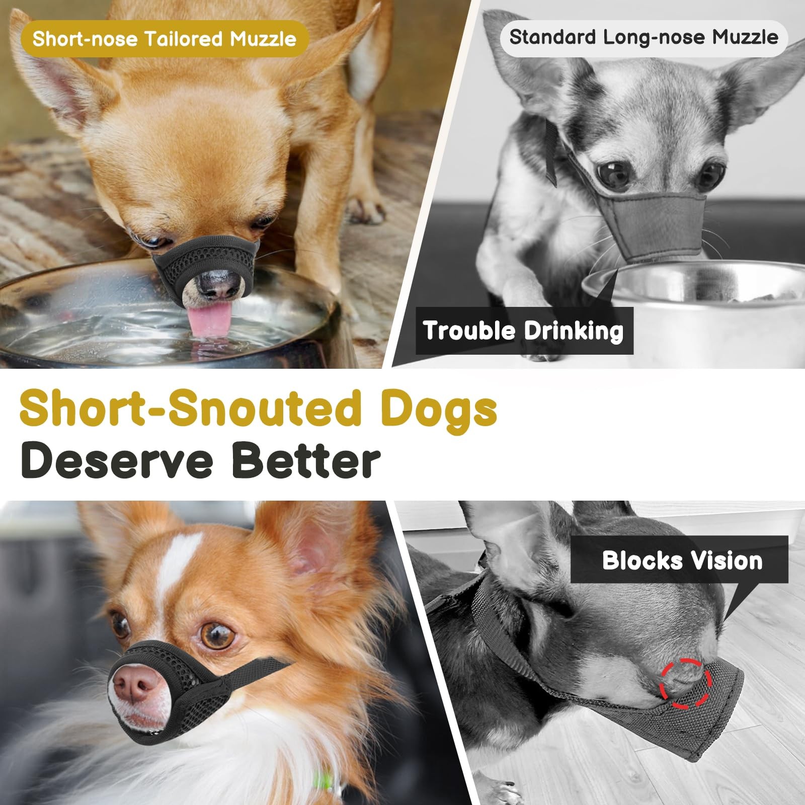 Mesh Muzzle for Short Snout Small Medium Dogs Anti-Biting Breathable Fabric