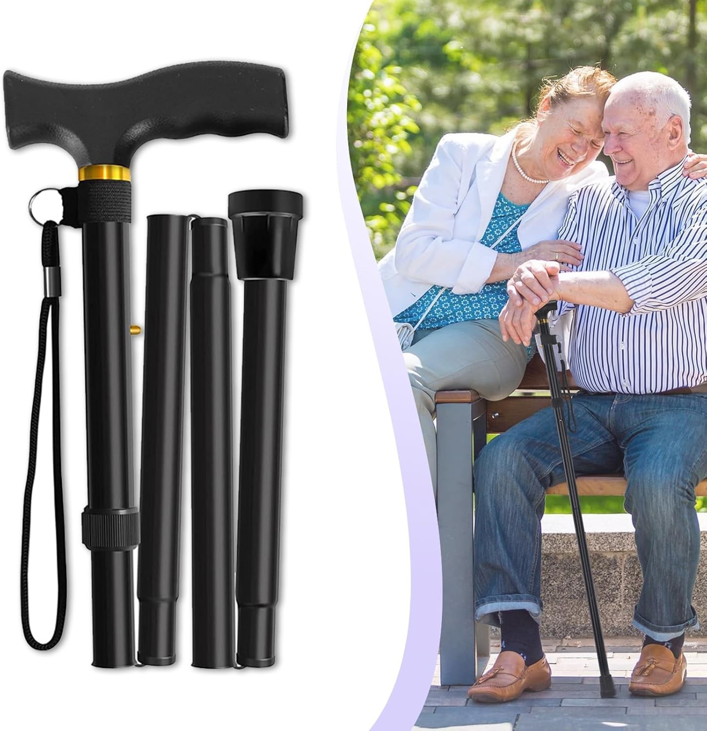 Folding Cane, 5-Level Adjustable Height Walking, Lightweight Collapsible