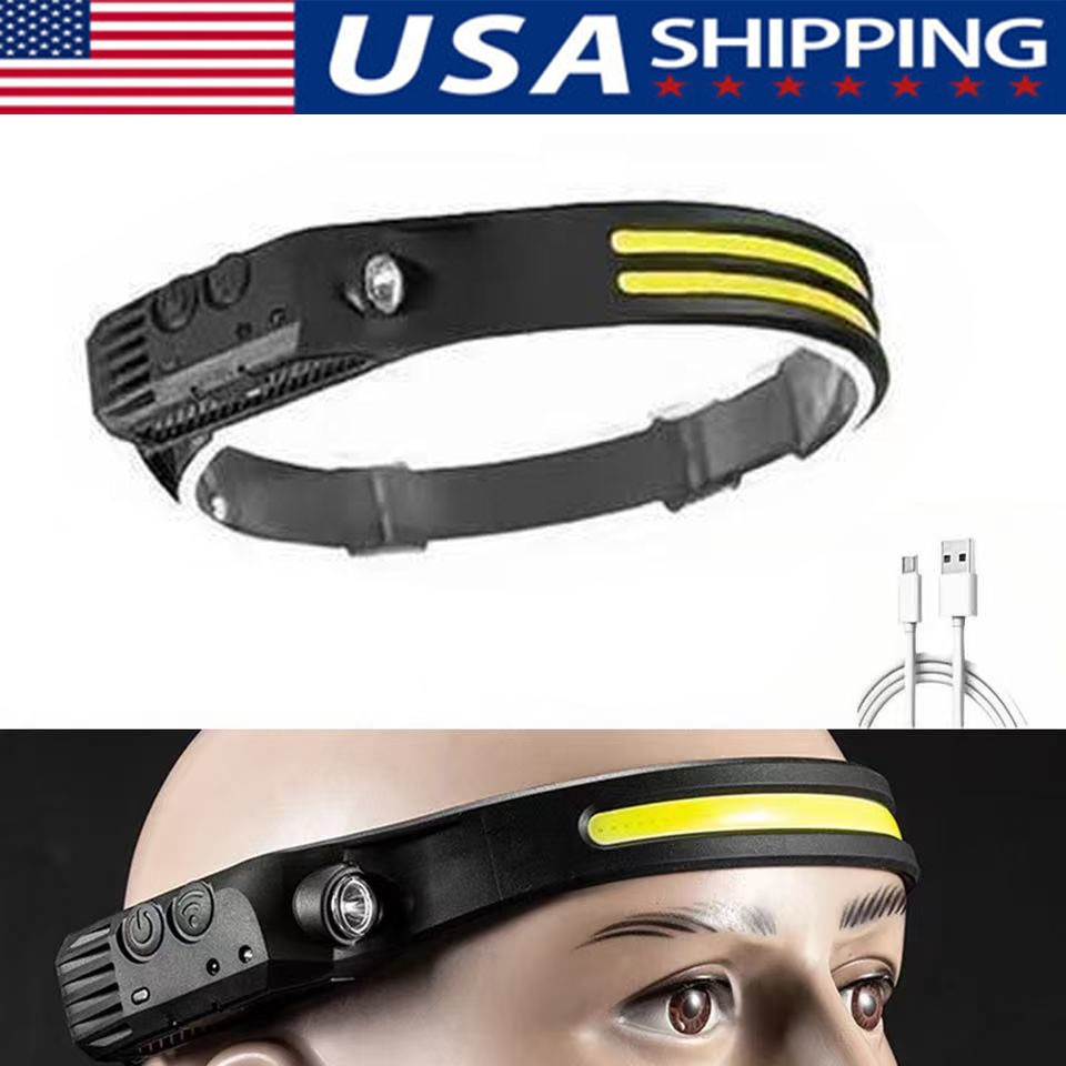 COB LED Headlamp USB Rechargeable Headlight Bar Head Band Torch Work Light 6000K