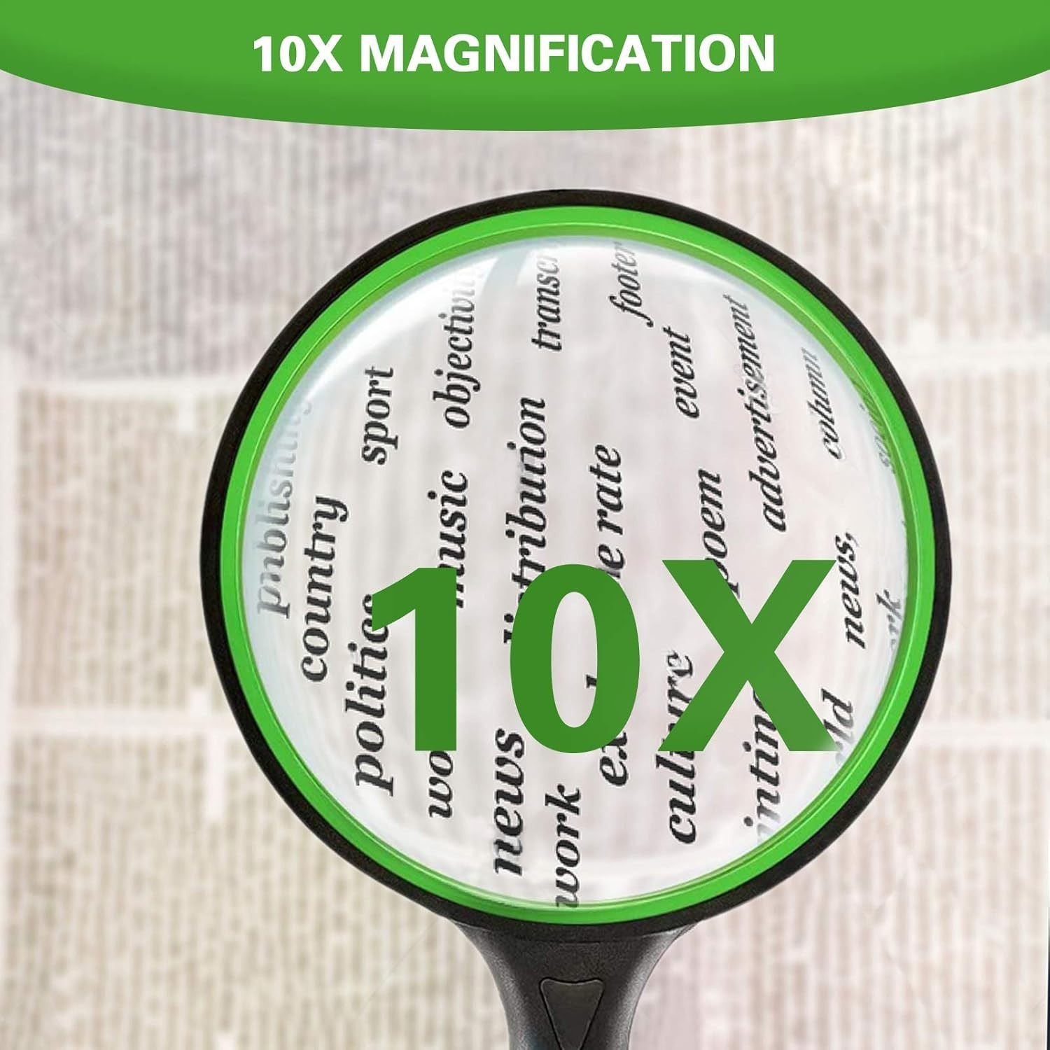 Dicfeos Magnifying Glass 10X Handheld Reading Magnifier - 75MM Large Magnifying