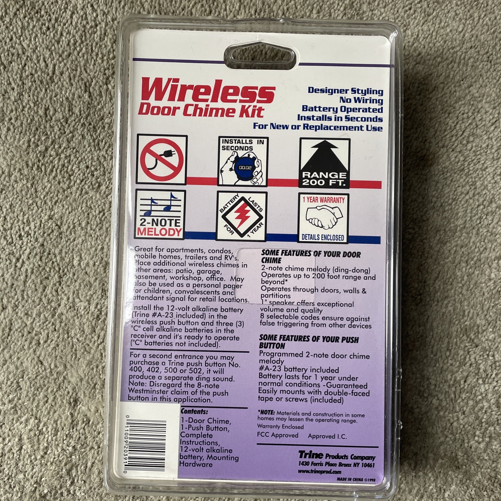 Vintage Wireless Door Chime Kit NEW Trine Model 510