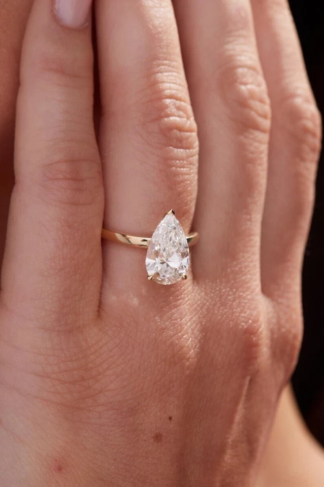 2.30 Ct Moissanite Pear Cut Prong Setting Solitaire Wedding Engagement Ring
