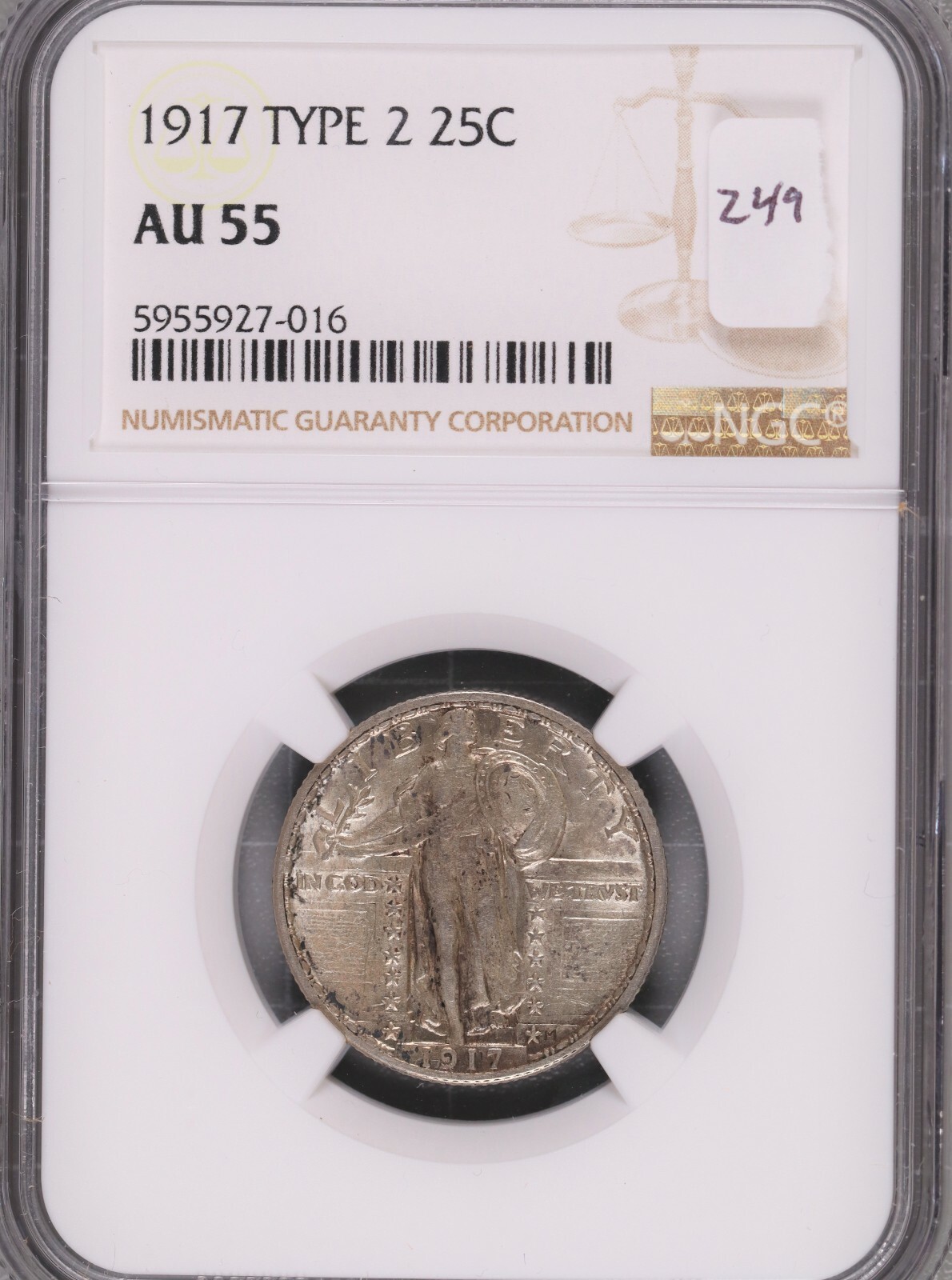 1917 Type 2 Standing Liberty Quarter NGC AU-55 #7-016