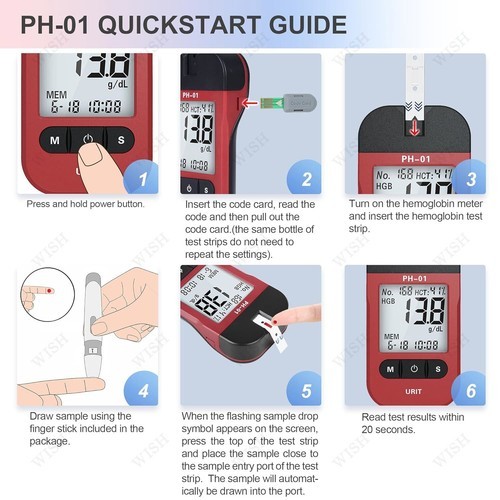 URIT Hemoglobin Analyzer Fast HB Testing Kit with 75 Test Strips Anemia test