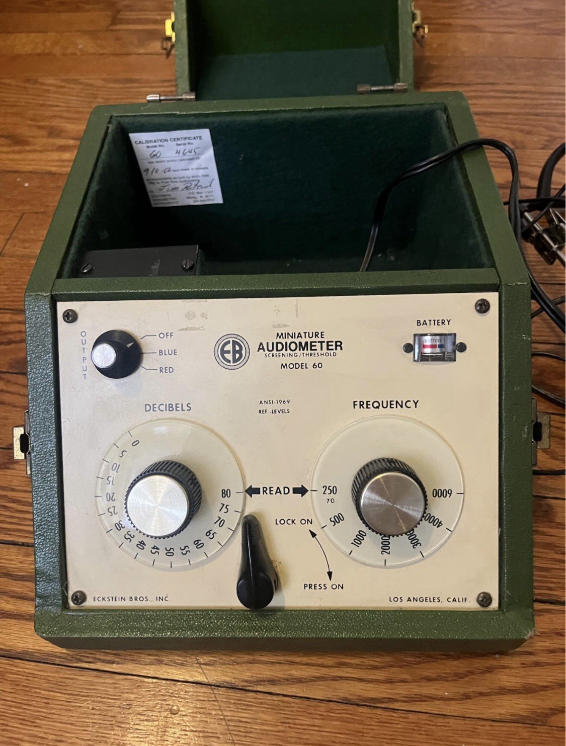 ECKSTEIN BROS. MINIATURE AUDIOMETER MODEL 60 W/ HEADPHONES IN CASE