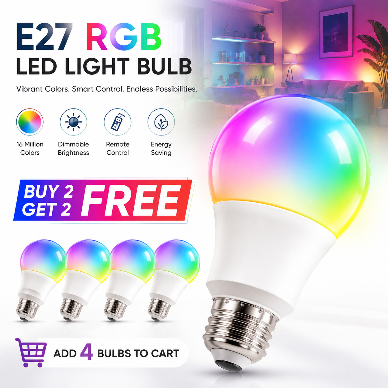E27 RGB LED Light Bulb 16 Color Changing Magic RGBW Lamp Remote Control Colorful