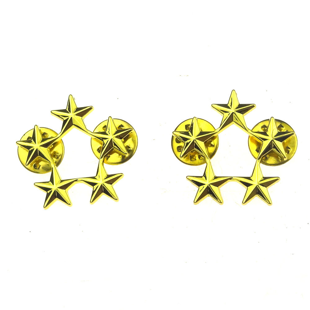 Pair of US Army Officer 5 Stars General Rank Badge Pin Insinia Golden