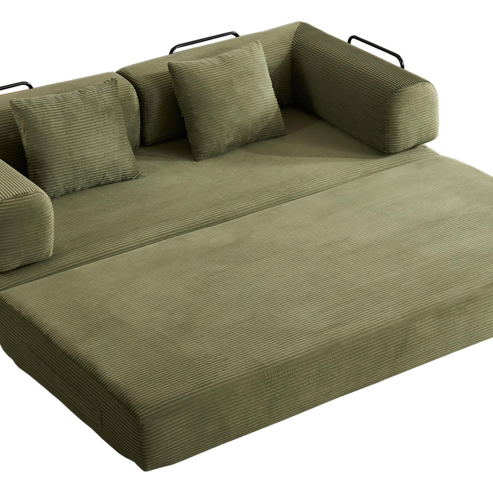 Sleeper Sofa Bed with Cylindrical Pillow, Corduroy Folding Mattress Couch with