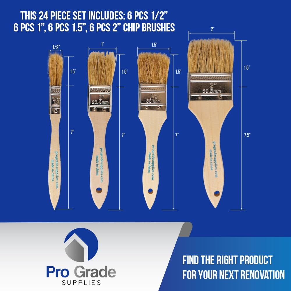 Chip Paint Brush Set Assorted Sizes Bulk 24 Pack