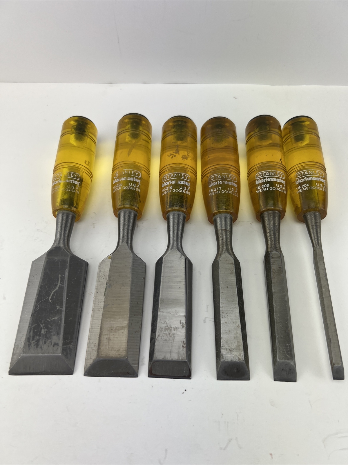 Vintage  Stanley Workmaster 6 pc Bevel Edge Paring Chisel Set Made In USA.