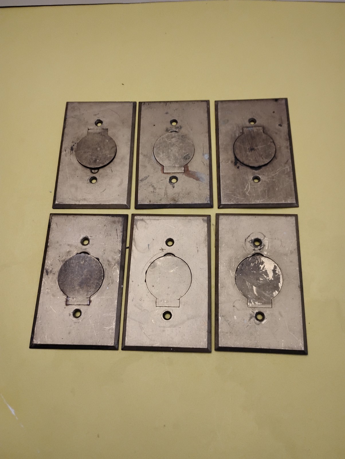 Lot of 6 Vintage Arrow  Brass  single Gang outlet with hole covers Plates